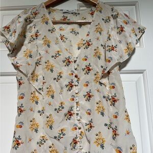 Madewell Cream and Yellow Ruffled Blouse